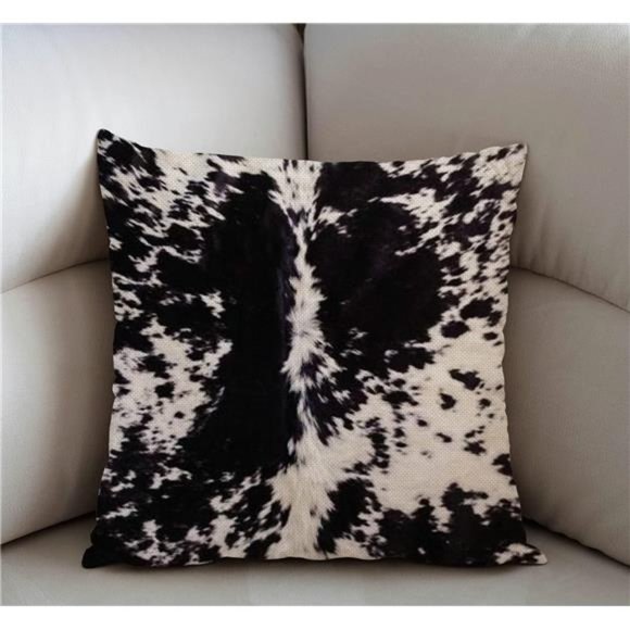 Cowhide Print Throw Pillow Cover Black&White Cow Spots Pattern Printed Farmhouse - Picture 2 of 5